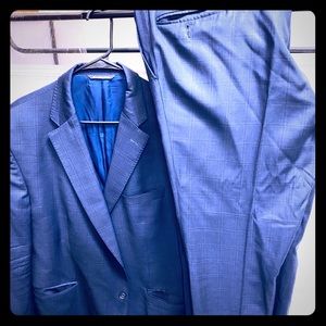 Men’s Jack Victor Navy Suit Windowpane 48R 38/32W